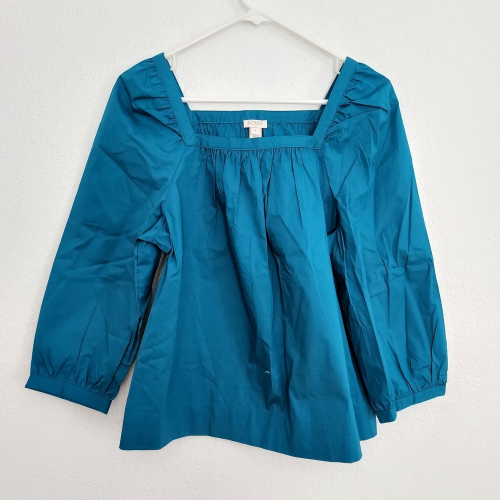 JCrew Size S Blue bell sleeves top square neckline cotton NEW